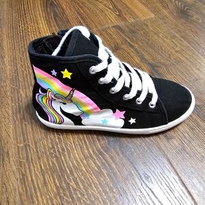 Fabkids Girls Unicorn Hightop Sneakers Black Size 3